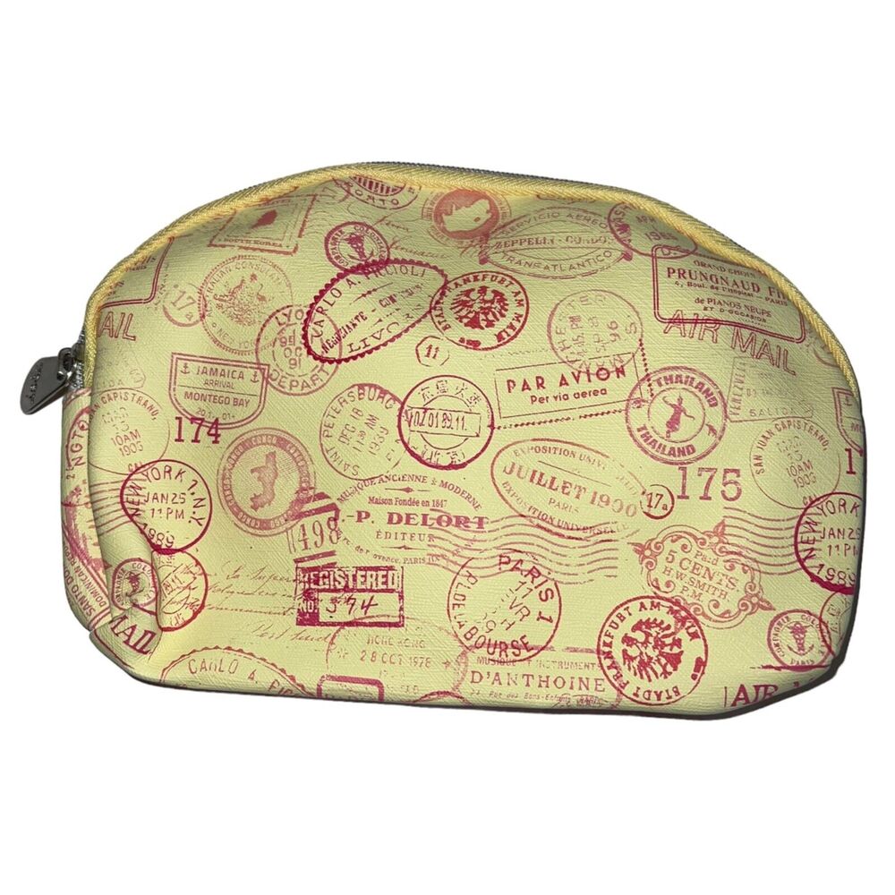Ipsy Womens Small Zip Cosmetic Makeup Travel Bag Pouch Passport Stamp Design